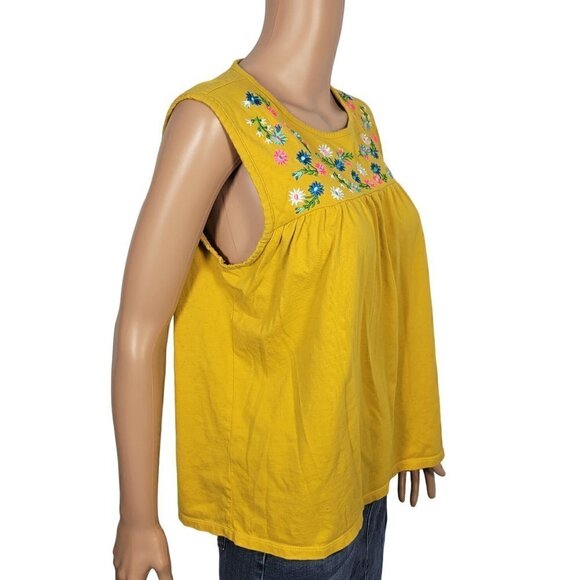 J. Crew Women's Golden Yellow Bright Floral Embroidered Sleeveless Blouse Size L - Picture 5 of 10